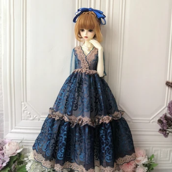 1/4 1/3 рокля за кукла bjd + колие + лента за коса за 1/3 1/4 аксесоари за кукли BJD облекло за кукли само една рокля, peacock blue