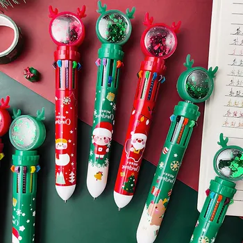 10 Цвята Химикалки Дядо Коледа Лосове Снежен Човек Творчеството Коледни Канцеларски Маслени Дръжки Натиснете Цветни Химикалки Коледен Подарък