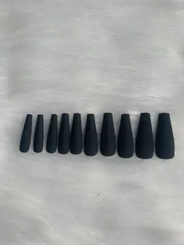 100 бр МАТОВИ нокти, Дълги съобщение за нокти под формата на гроба на ноктите / режийни ноктите за балерина, обикновен матово нокти, дълги черни нокти на Хелоуин