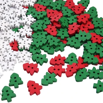100ШТ Разнообразни Коледни Дървени Копчета Дърво Снежинка Ръкавици Елен 2 Дупки Шиене на Копчета Окачване за 