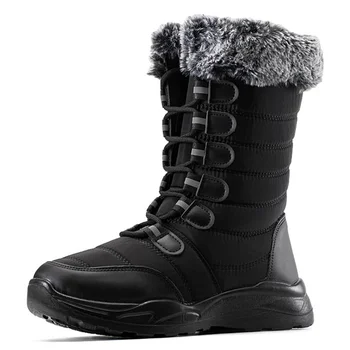 2022 дамски обувки, много топли зимни ботуши на нисък ток, непромокаеми зимни обувки, плюшен дамски обувки mujer, големи размери на обувки, обувки на дебела подметка
