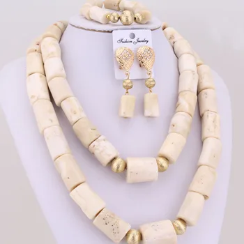 4Ujewelry 25,5 Инча(а) А) Нигерийски бижута Комплект За Жени, Бели Оригинални Коралови Мъниста, Колие, Бижута Комплект