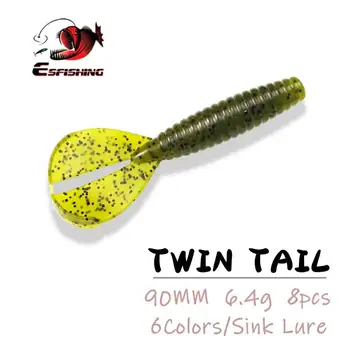 ESFISHING Мека Стръв Twin Tail Craw 90 мм Изкуствени Примамки За Раци Воблери За Тралене Риболовни Примамки Аксесоари Безплатна доставка