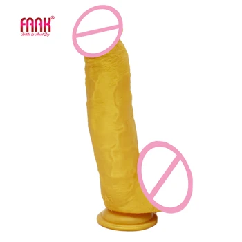 FAAK масивна реалистичен вибратор силикон златен пенис с вендузата прозрачен съд вагината стимулира женски мастурбатор анален накрайник