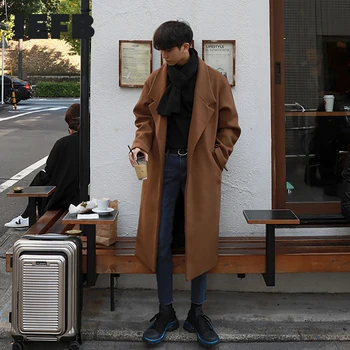 IEFB есен зима висококачествена вълна палто мъжки корейската мода средна дължина на мъжки свободна свободна твидовая дрехи на една пуговице 9Y4509