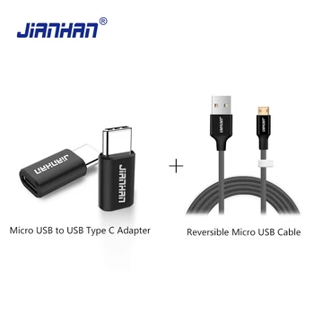 JianHan Обратими Кабел Micro USB с преобразувател USB Type C Кабел за Синхронизация, Зарядно Устройство, Адаптер Micro USB to Type C.