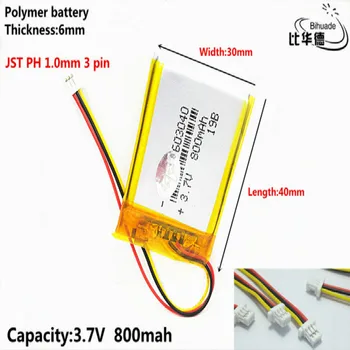 JST PH 1.0 mm 3 pin 3,7 В, 800 mah 603040 Полимерна литиево-йонна/Литиево-йонна батерия за таблети, GPS, mp3, mp4