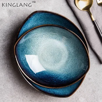 KINGLANG Blue Eye Фурна За Печене Глазура за Керамични изделия Ястие Чиния Ледената Пукнатина Порцеланов Комплект Съдове за готвене