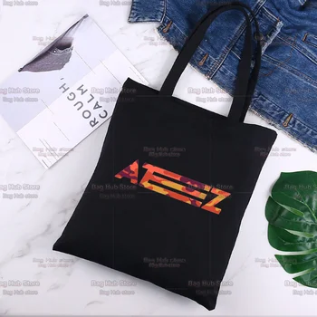 Kpop ATEEZ Нов Албум на Групата Скъпа Мультяшная Чанта За Рамо Черна Холщовая Чанта Harajuku Чанта За Пазаруване Модни Ежедневни Летни Чанти За рамо