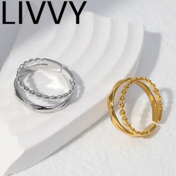 LIVVY Минималистичные Пръстен е Сребърен Цвят За Жени, Новите Модни Творчески Двойни Кръгли Мъниста, Геометрични Модни Аксесоари, Подаръци