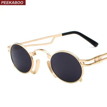 Peekaboo 2023 нови малки овални слънчеви очила в стил steampunk мъжки кръгли метални рамки златни черни и червени мъжки слънчеви очила за жени, унисекс uv400