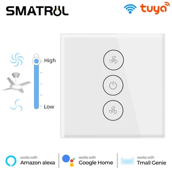 SMATRUL Sasha Сензорен екран Wifi, Вентилатор на Тавана Ключ ЕС Smart Life Дистанционно управление Таймер Скорост на Монтиране на стъкло Приложение за Управление на Работа с Алекса Google Home