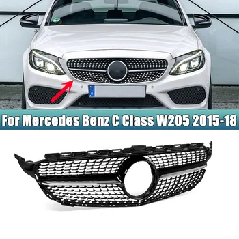 W205 Diamond Стил Решетка Предна Броня Състезателна Решетка За Mercedes Benz C Class W205 C200 C250 C300 C350 2015 2016 2017 2018