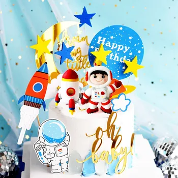Астронавт Украса На Тортата Вселената Ракета На Планетата Торта Topper За Печене На Десерт Подпори Децата Момче Космоса Рожден Ден На Доставката