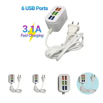 Бързо Зареждане Компактен 6 Портове USB Power Strip Зарядно Устройство Адаптер за Дома