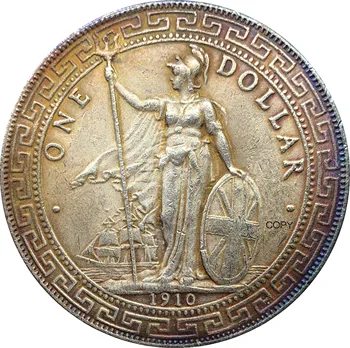 Великобритания 1 долар Британски търговски долар 1910 г. Един Долар Мельхиоровое Сребро хонг конг копирни монета Yi Yuan