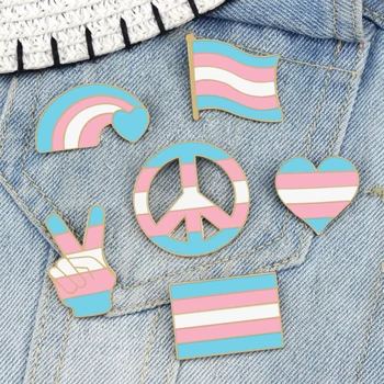 Гордостта на Трансджендър Брошка за Жени, Мъже ЛГБТК Парти Клуб Символ Эмалированная Жени Творчески Дъгата Флаг на Сърцето Икона Деним Ревера Бижута