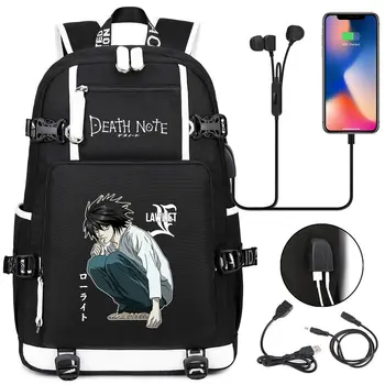 Гореща Аниме Death Note L · Lawliet Ягами Лека Раница Ученически Чанти Bookbag За Мъже За Жени USB Пътни Чанти За Лаптоп На Рамото Подарък