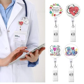 Д-р медицинска Сестра Карикатура Цвете Сърцето Модел Прибиращ се Кабел Икона Сонда е Лесно да Дръпне Ключалката ID Името на Притежателя Икона на Гърдите Джоб Клип