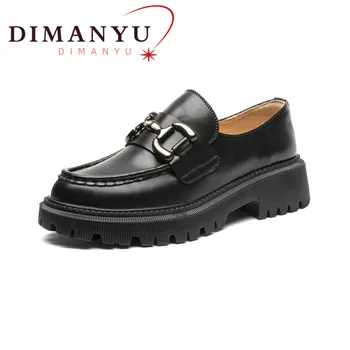 Дамски лоферы от естествена кожа, ежедневни дамски студентски обувки Голям размер 41 42 в британския стил, обувки на Платформа без закопчалка, Дамски обувки