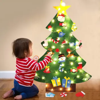 Децата DIY Фетровая Коледна Елха Весела Коледна Украса За Дома Коледна Украса Със светлината на Коледната Елха Навидад Подарък За Нова Година