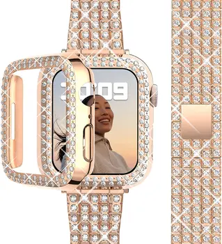 Калъф + диамантена каишка за Apple watch band 40 мм 41 мм, 38 мм и 45 мм 44 мм 42 мм, 38 мм, Метална каишка за часовник iWatch Serie 3 4 5 6 se 7 гривна