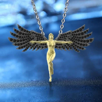 Крилата на Ангела Черно AAA Циркон Окачване Страхотна Ангели Висулка за Колие за Жени, Момичета Бижута Коледни Подаръци