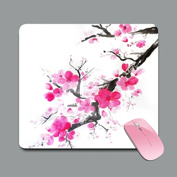 малко подложка за мишка настолен мат аксесоари офис японската череша живопис красиво изкуство, сакура праскова цвете розови подложки за мишки