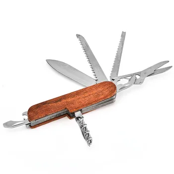 Многофункционална Швейцарски Нож Multitools Сгъваем Нож От Неръждаема Стомана С Дървена Дръжка Външен Ключодържател Джобен Нож Инструменти