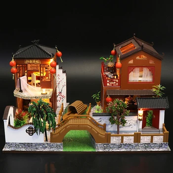 Направи Си Сам Миниатюрен Куклена Къща Комплект В Китайски Стил Дървена Къща Модел Коледни Стоки Подарък За Нова Година Детски Играчки За Възрастни Куклена Къща На Мебели