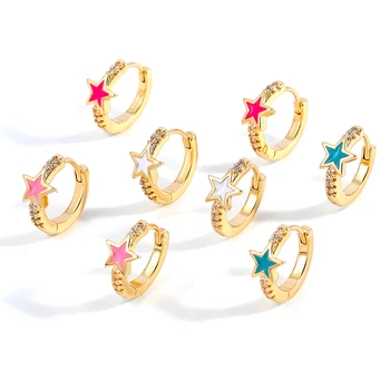 Нова Мода Цветни Звезди Малък Кръг Обеци-Халки за Жени Чар Циркон CZ Пиърсинг на Ушите, Huggies Сватбена Украса на Подарък