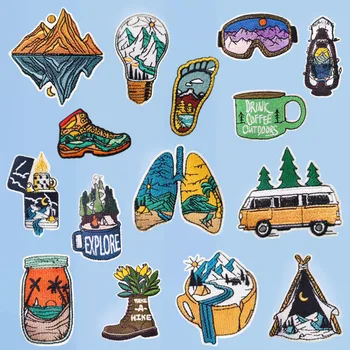 Пейзаж Пейзаж Ивици Бродерия Открит Пътуване Нашивка На Дрехи В Ивицата САМ на Планината Автобус Обувки Икони За Дрехи Етикети