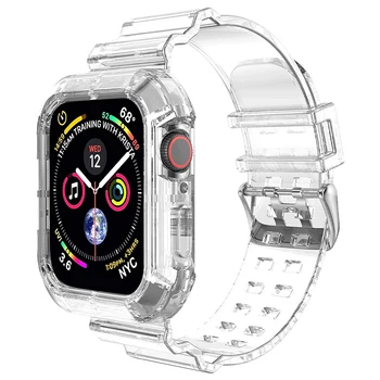 Прозрачен Каишка + Калъф за Apple Watch Series 8 7 6 SE 5 4 49 мм 45 мм 44 мм 42 мм 41 мм Прозрачен за iwatch 3 38 мм 40 мм, Пластмасов каишка