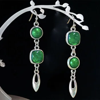 Реколта Бижута От Естествен Камък, Зелен Изумруд Асиметрична Висячая Обици-Куката Сватбени Пръстени Обеци за Жените Луксозен Подарък