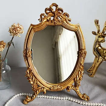 Скандинавски Ретро Тисненое Огледало за Грим, Декоративно Огледало за Спалня, Скрин, Хол, Десктоп Огледало, Декорации