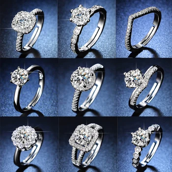 Сребърни Пръстени за Жени, Кръгли Диаманти с Цирконием и диамантен пръстен, Регулируема Годежен Пръстен, Сватбени Бижута Сватба