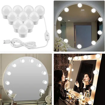 Стенен лампа LED 16 W огледало за грим тоалетка, лампа led лампа Холивудски стил сензорен прекъсвач USB козметично осветление тоалетка